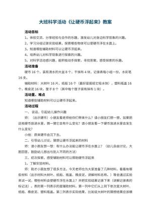 幼儿园大班科学活动教案《让硬币浮起来》 包含反思
