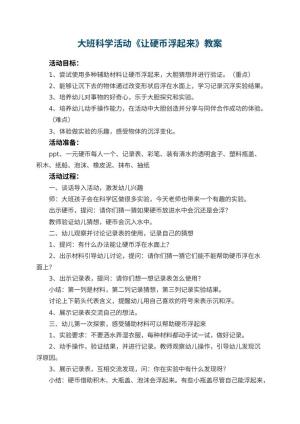 幼儿园大班科学活动《让硬币浮起来》教案 包含反思预览
