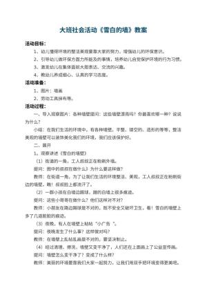 幼儿园大班社会活动教案《雪白的墙》预览