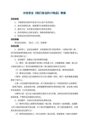 幼儿园大班安全教案《我们身边的小物品》 包含反思