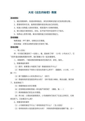 幼儿园大班教案《出生的秘密》 包含反思