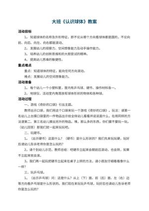 幼儿园大班教案《认识球体》 包含反思
