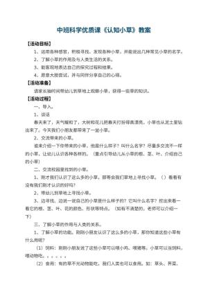 幼儿园中班科学优质课教案《认知小草》 包含反思