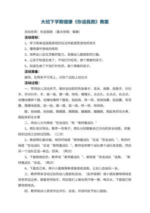 幼儿园大班下学期健康教案《你追我跑》 包含反思预览