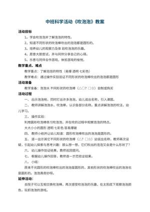 幼儿园中班科学活动教案《吹泡泡》 包含反思预览