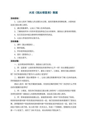 幼儿园大班教案《我从哪里来》 包含反思预览