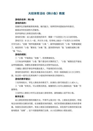 幼儿园大班体育活动教案《网小鱼》 包含反思预览