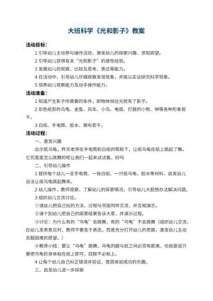 幼儿园大班科学教案《光和影子》 包含反思预览