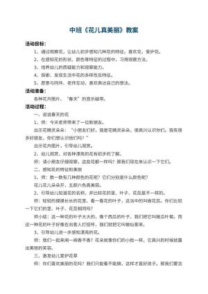 幼儿园中班教案《花儿真美丽》 包含反思预览