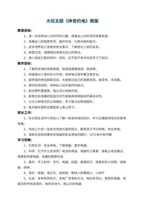 幼儿园大班主题教案《神奇的电》 包含反思预览