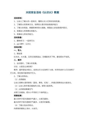 幼儿园大班安全活动教案《认识火》 包含反思预览
