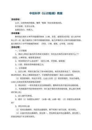 幼儿园中班科学教案《认识粗细》 包含反思预览