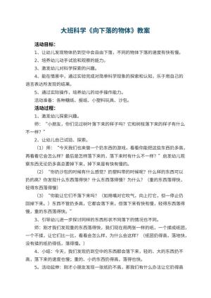 幼儿园大班科学教案《向下落的物体》 包含反思
