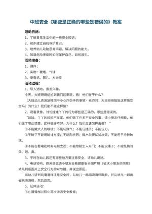 幼儿园中班安全教案《哪些是正确的哪些是错误的》 包含反思预览