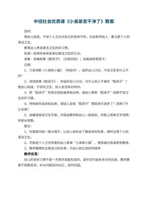 幼儿园中班社会优质课教案《小弟弟变干净了》 包含反思预览