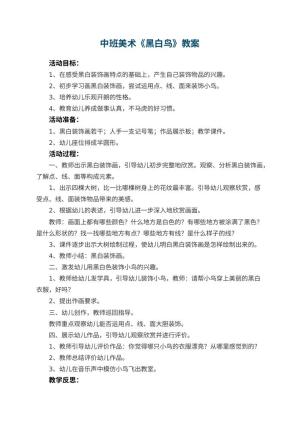 幼儿园中班美术优秀教案《黑白鸟》 包含反思