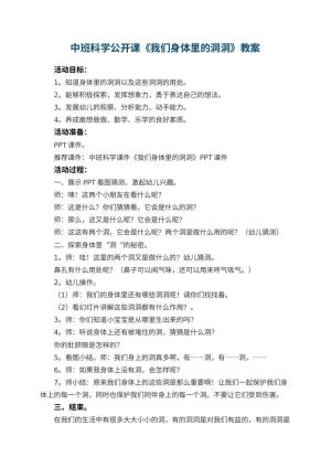 幼儿园中班科学公开课教案《我们身体里的洞洞》 包含反思预览