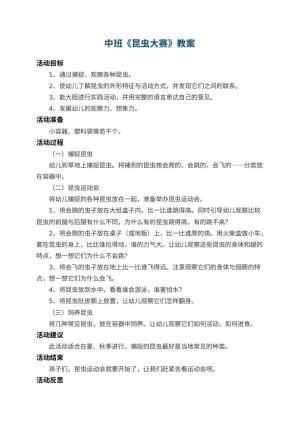 幼儿园中班教案《昆虫大赛》 包含反思预览