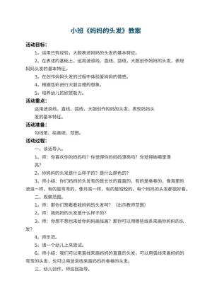 幼儿园小班教案《妈妈的头发》 包含反思预览