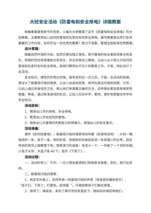 幼儿园大班安全活动《防雷电和安全用电》详细教案预览