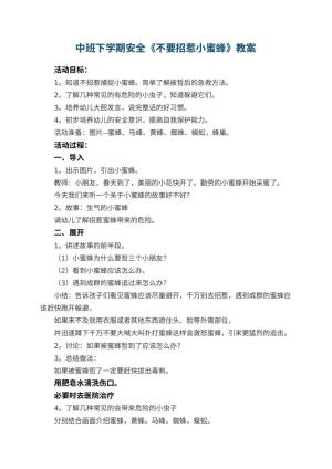 幼儿园中班下学期安全教案《不要招惹小蜜蜂》 包含反思预览