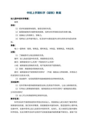 幼儿园中班上学期科学教案《磁铁》 包含反思