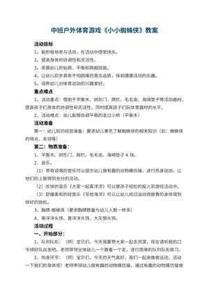 幼儿园中班户外体育游戏《小小蜘蛛侠》 包含反思预览