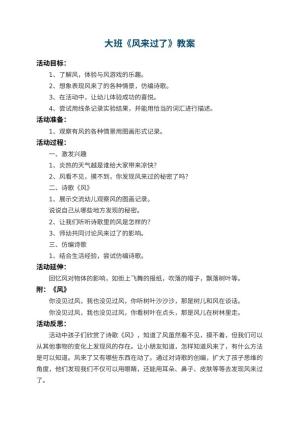 幼儿园大班教案《风来过了》 包含反思预览