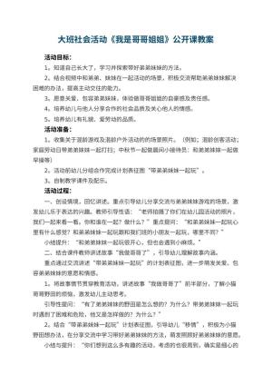 幼儿园大班社会活动《我是哥哥姐姐》公开课教案 包含反思预览