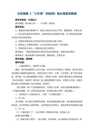 幼儿园大班健康教案《“小天使”的秘密》我从哪里来教案 包含反思预览