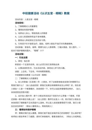 幼儿园中班健康活动教案《认识五官―眼睛》预览