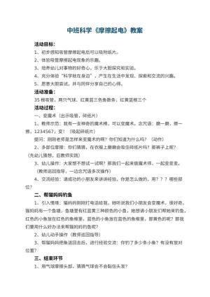 幼儿园中班科学教案《摩擦起电》 包含反思预览