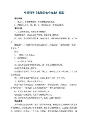 幼儿园小班科学优秀教案《太阳的七个宝宝》 包含反思预览