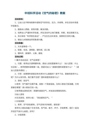 幼儿园中班科学活动教案《空气的秘密》 包含反思