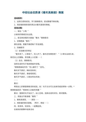 幼儿园中班社会优质课教案《春天真美丽》 包含反思预览