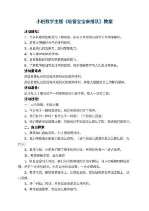 幼儿园小班数学主题教案《吸管宝宝来排队》 包含反思预览