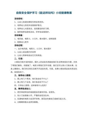 幼儿园自我安全保护学习《能这样玩吗》小班健康教案预览