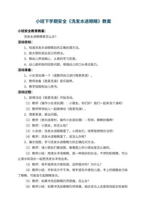 幼儿园小班下学期安全教案《洗发水进眼睛》 包含反思预览