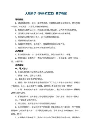 幼儿园大班科学教案《妈妈和宝宝》教学 包含反思