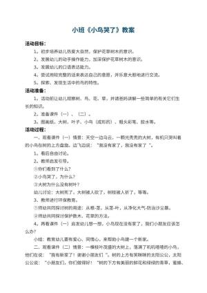 幼儿园小班教案《小鸟哭了》 包含反思预览