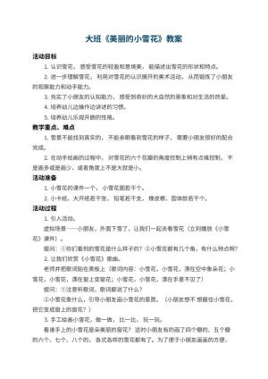 幼儿园大班教案《美丽的小雪花》 包含反思预览