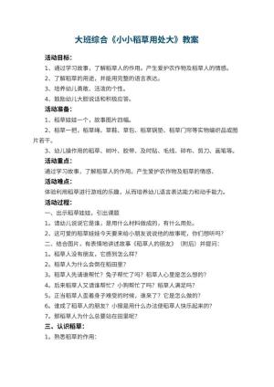 幼儿园大班综合优秀教案《小小稻草用处大》 包含反思预览