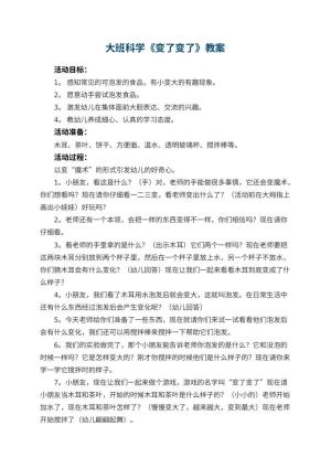 幼儿园大班科学优秀教案《变了变了》 包含反思预览