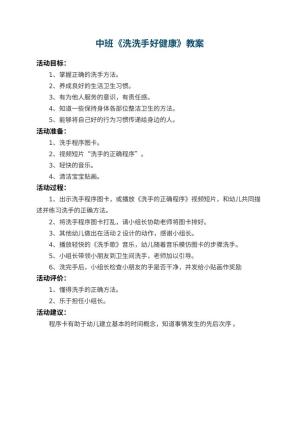 幼儿园中班教案《洗洗手好健康》预览