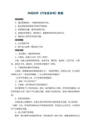 幼儿园中班科学教案《汽车真多呀》 包含反思预览
