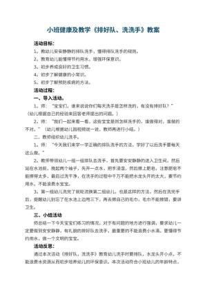 幼儿园小班健康教案及教学《排好队、洗洗手》 包含反思预览
