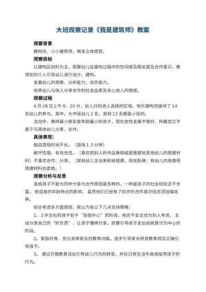 幼儿园大班观察记录《我是建筑师》 包含反思预览