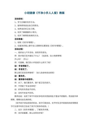 幼儿园小班健康教案《干净小手人人爱》 包含反思预览
