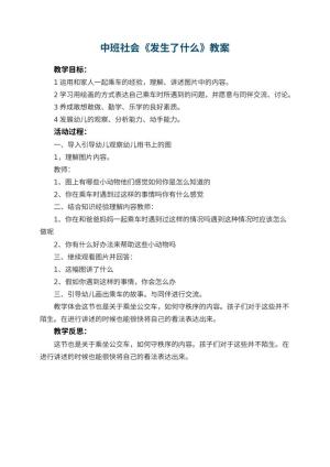 幼儿园中班社会优秀教案《发生了什么》 包含反思预览