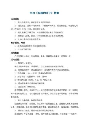 幼儿园中班教案《有趣的叶子》 包含反思预览